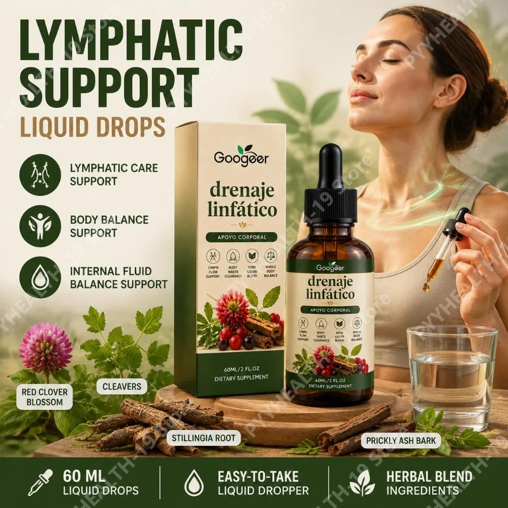 Googeer Lymphatic Support Liquid Drops with Cleavers, Red Clover & Herbal Blend for Fluid Balance & Body Wellness, Adults, 60 ML