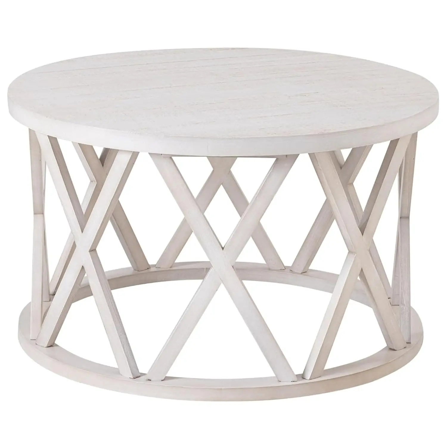 

Rustic Round Coffee Table Set of 2 Wood Textured Top X-Motif Legs Boho French Country Decor Antique White, Customized