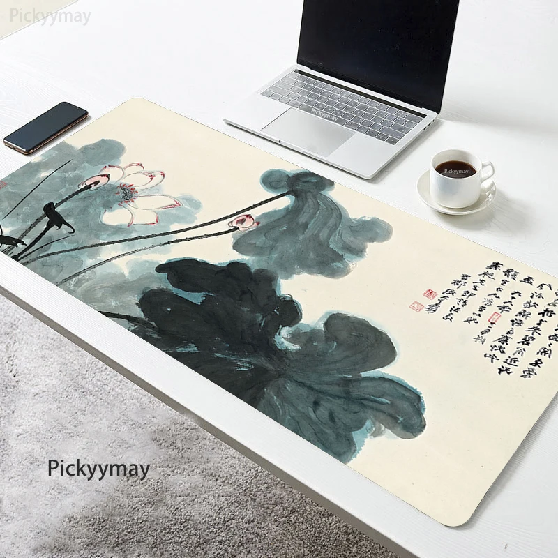 

Office Deskmat Ink Painting Lotus Flower Large Mouse Pad PC Table Carpet Mousepad Gaming Accessories Deskpad Soft Rubber Rugs