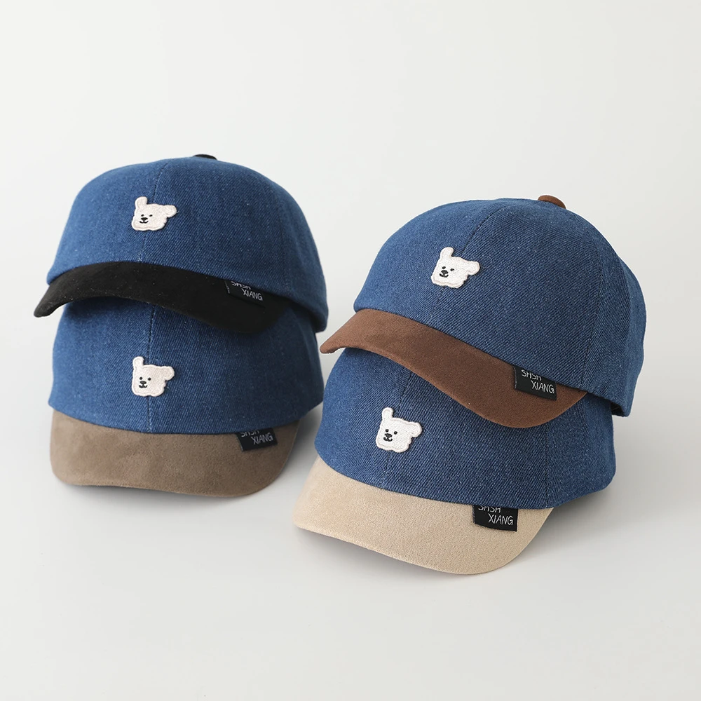 Nette Denim Kurze Krempe Baseball Caps Herbst Cartoon Bär Im Freien Sonnenschutz Für Babys Jungen Mädchen Kinder Mode Hut