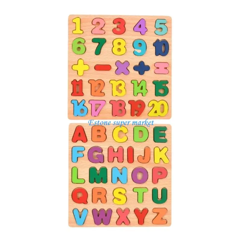Puzzle amusant 090B avec 26 lettres en bois colorées, cadeau éducatif pour l'apprentissage précoce