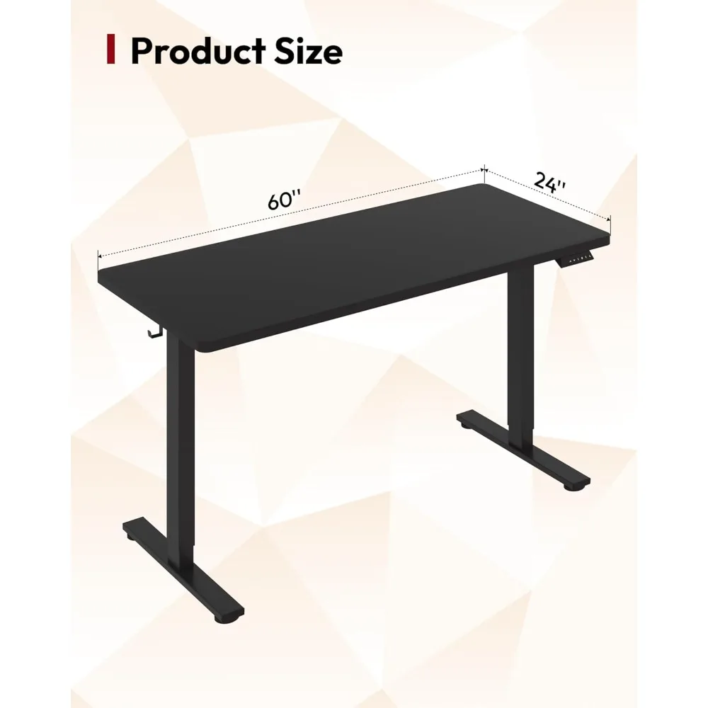 Electric Height Adjustable Standing Desk 60 x 24 Ergonomic Desk with 6-Button Controller for Office Use