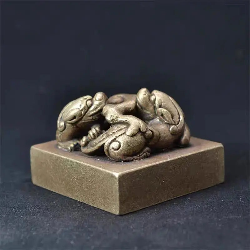 Double Chilong Ruyi Button, Copper Seal, Gold Stone Seal Carving, Seal, Copper Seal, Pure Copper