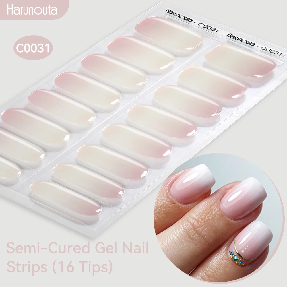 Harunouta Gradient Semi Cured Gel Nail Sticker Long-Lasting UV Nail Sticker UV/LED Extension Gel Nail Foil Gel Polish Full Cover