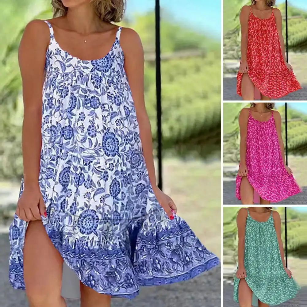 Bedrucktes A-Linien-Kleid im Resort-Stil, bedrucktes Kleid, tropischer Blumendruck, Urlaubskleid für Damen, A-Linie, Midi-Strand