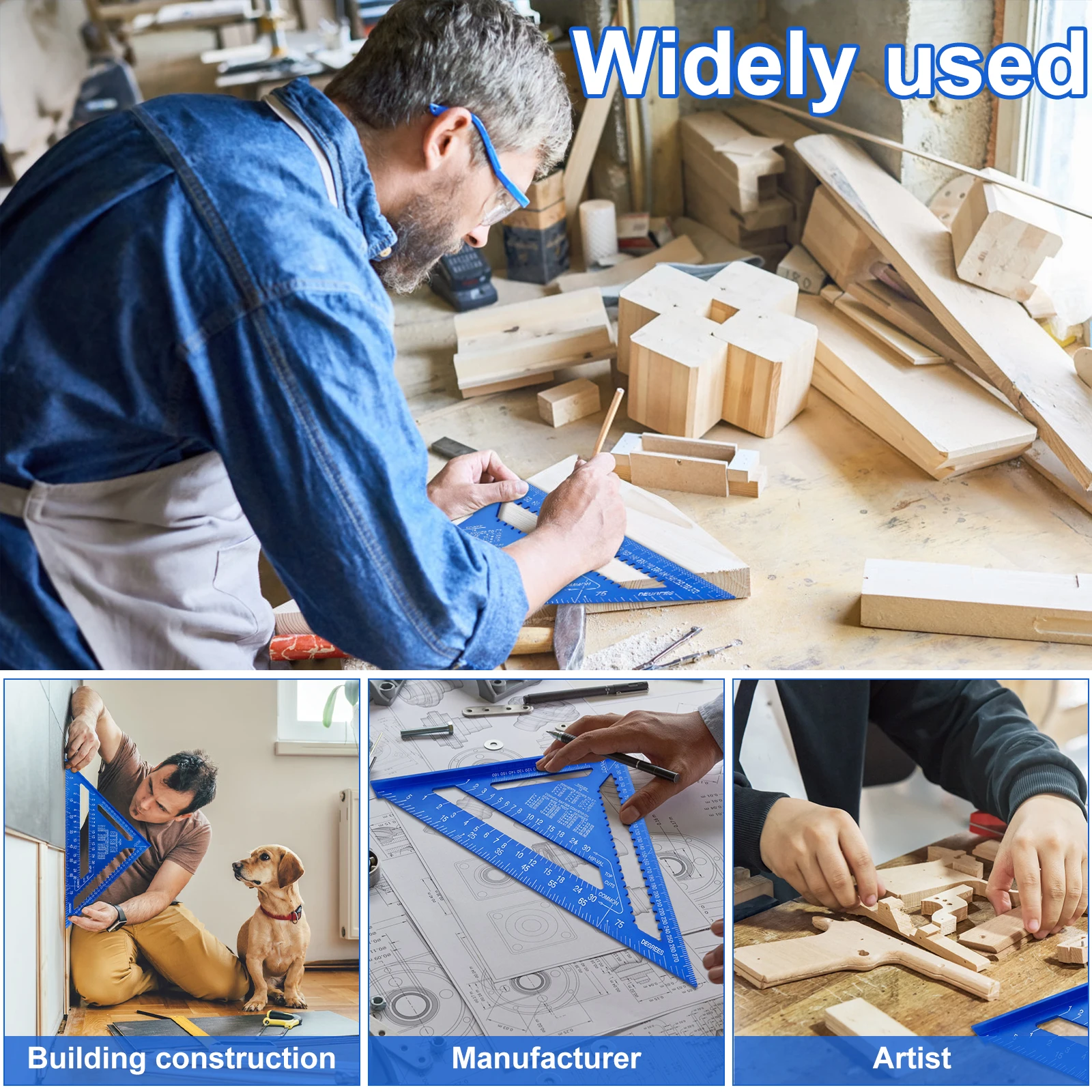 Règle triangulaire de 12 pouces, outil de mesure, outils de charpentier en alliage d'aluminium, règle d'angle métrique, carré de vitesse pour outils de travail du bois