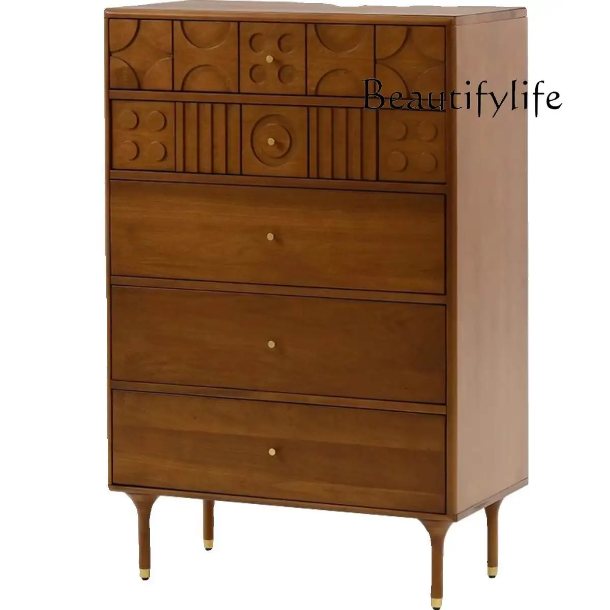 Retro Solid Wood Bedroom Living Room Storage Locker Tailstock Drawer Side Cabinet Nordic Carved Cabinet