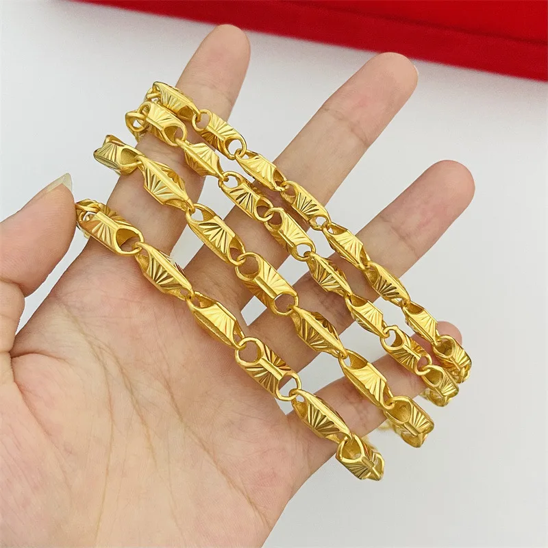 

wheat square men and women's necklace 24K real gold car flower melon seed necklace 9999 accessories hanging chain
