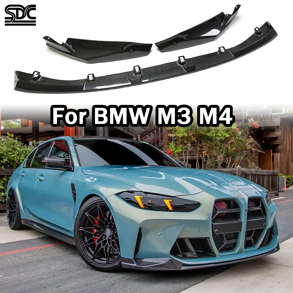 

MP Style M3 M4 Передняя губа из настоящего сухого углеродного волокна для BMW M3 G80 M4 G82 2021+ Полностью карбоновый передний бампер сплиттер 3 шт./компл.