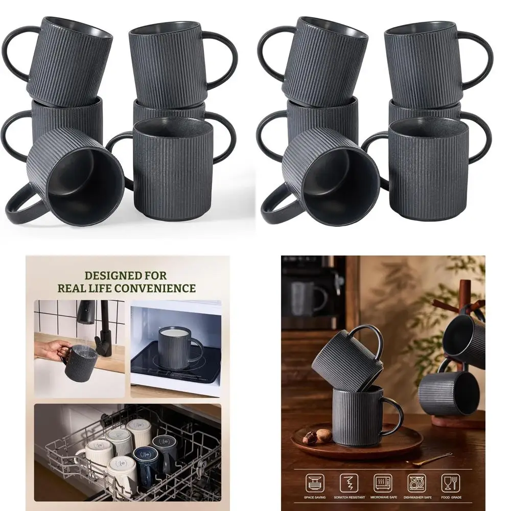 

Набор керамических кружек из 6 предметов, чашки из темного угля на 16 унций с ручкой для напитков