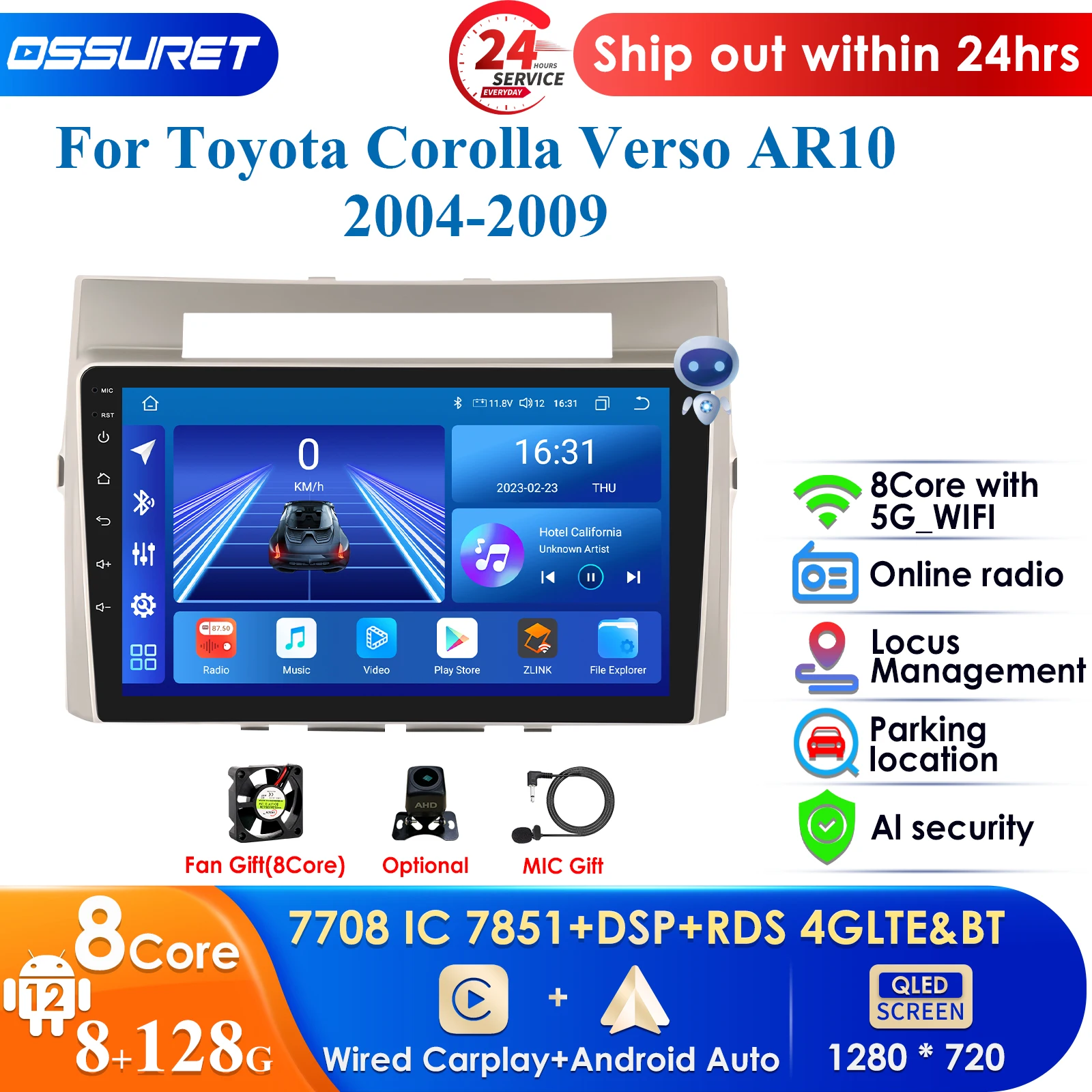 

Carplay 4G 9'' 10.33'' 7862 DSP 2din Android Car Radio for Toyota Corolla Verso AR10 2004-2009 Multimedia Video Player Autoradio