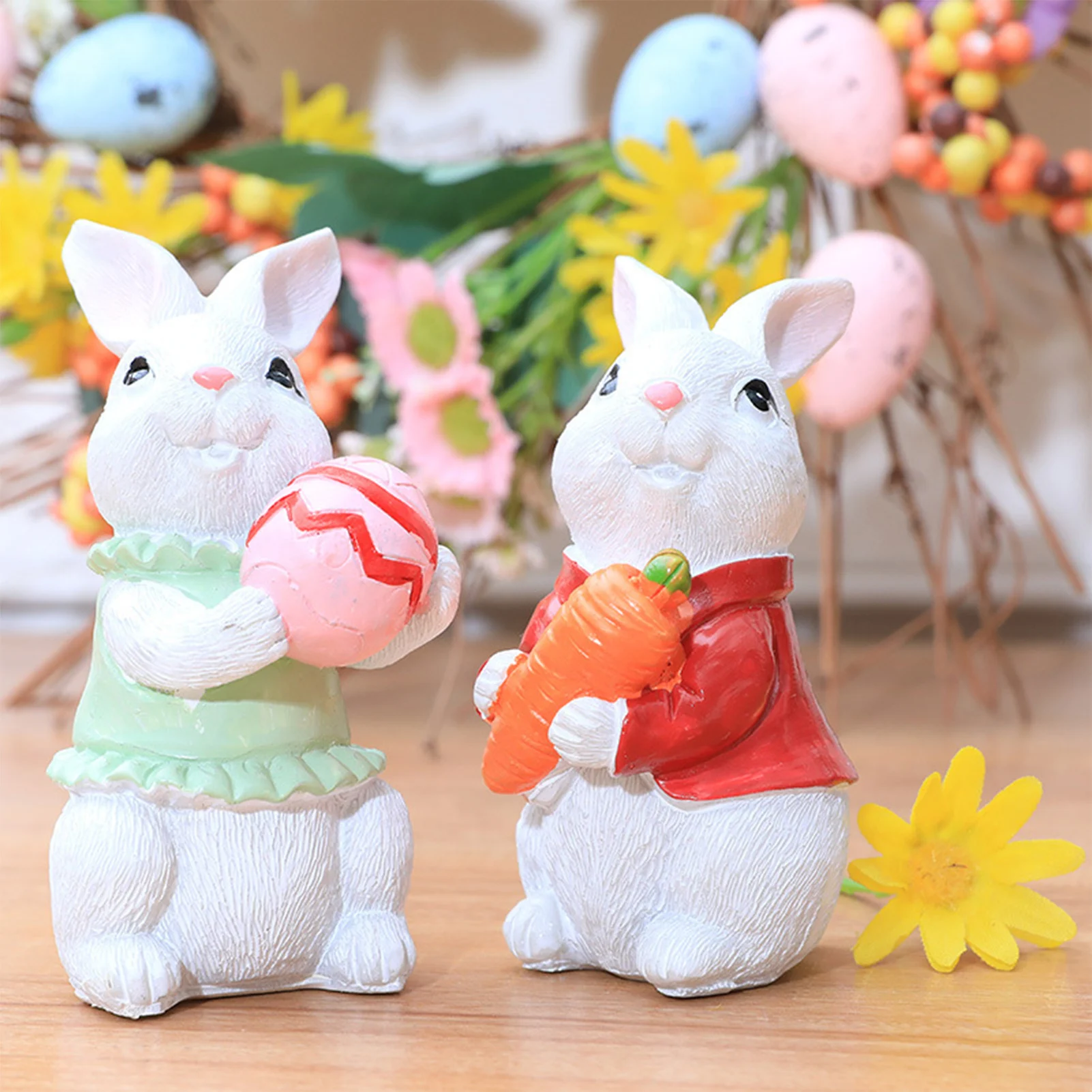 2pcs Easter Bunny Ornament Cute Cartoon Rabbit Holding An Egg Decoration For Dining Table Cabinet Fireplace 2025 Party Gifts