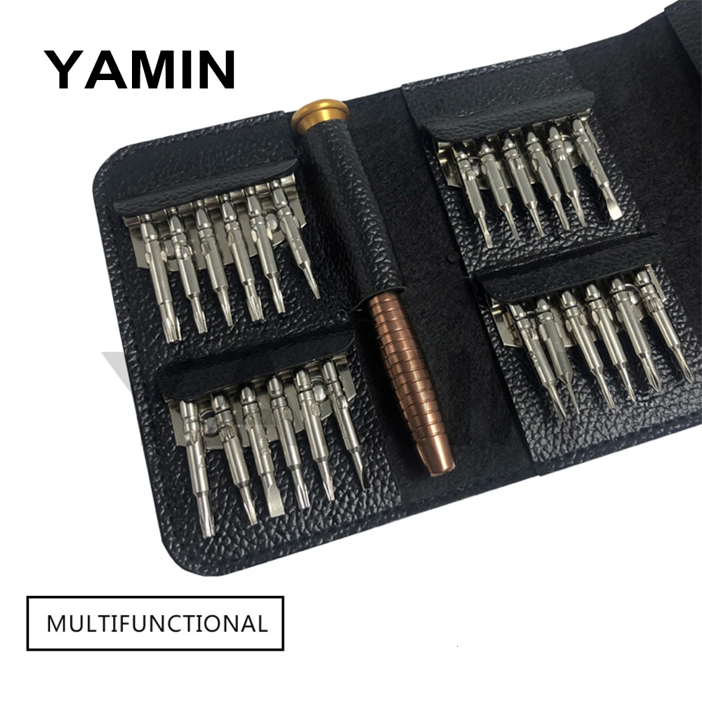 25 In 1 Screwdriver Set With Leather Sheath DIY Manual Operation Dismantle Mechanic Mobile Phone Repair Multi-Function
