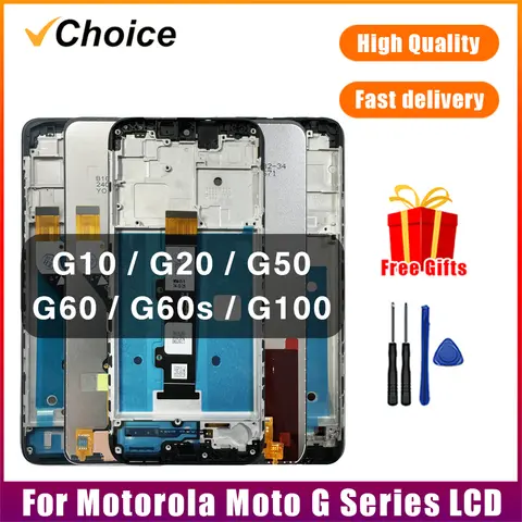 for Motorola Moto G10 G20 G30 G50 G60 G100 LCD Display Touch Screen Digiziter Assembly pantalla For Moto G50 5G With Frame LCD