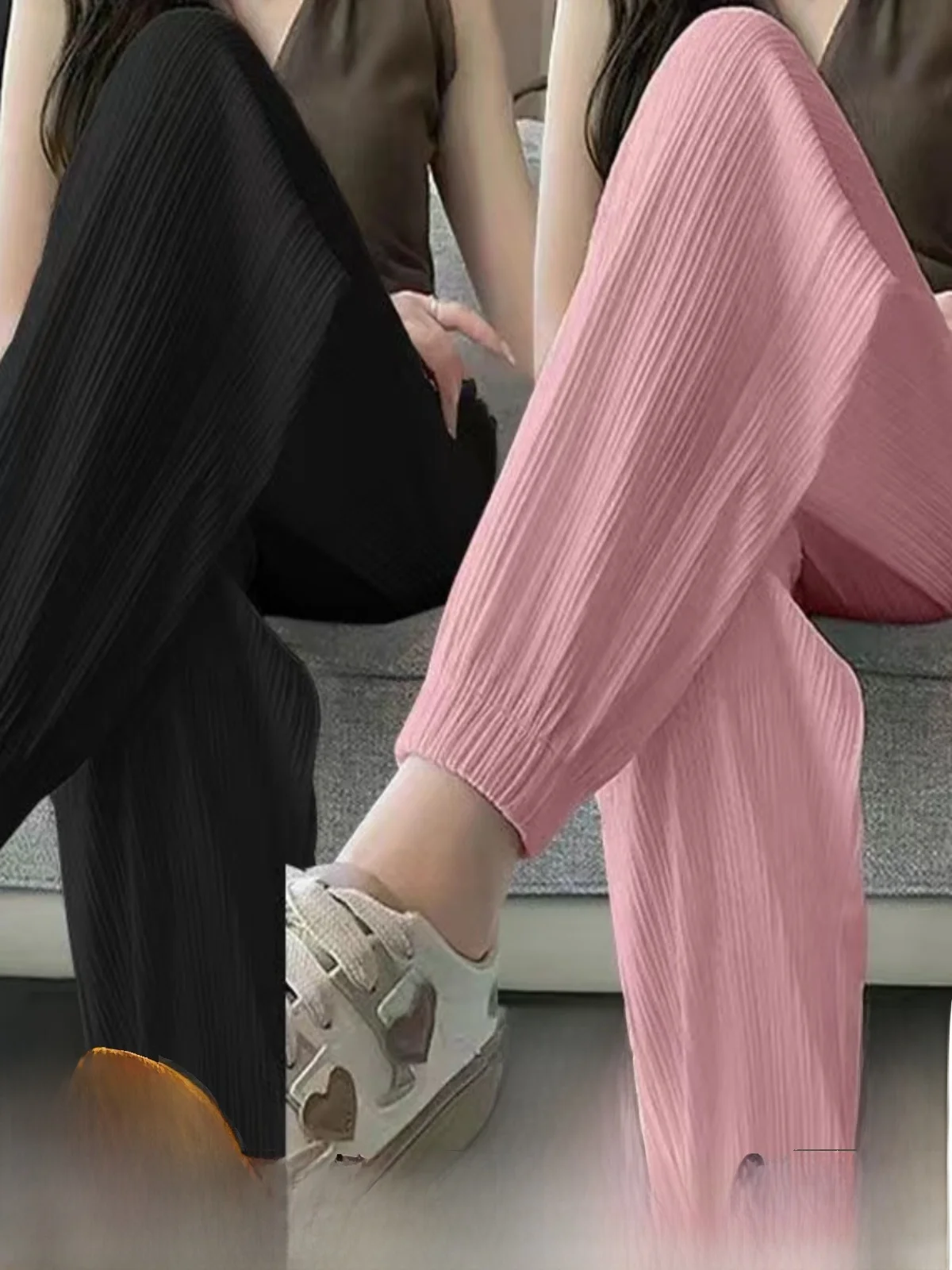 Women's Ice Silk Sports Pants Summer Thin High Waist Loose Drapey Cuffed Casual Lantern Pants Single Two-Piece Set Thin Model