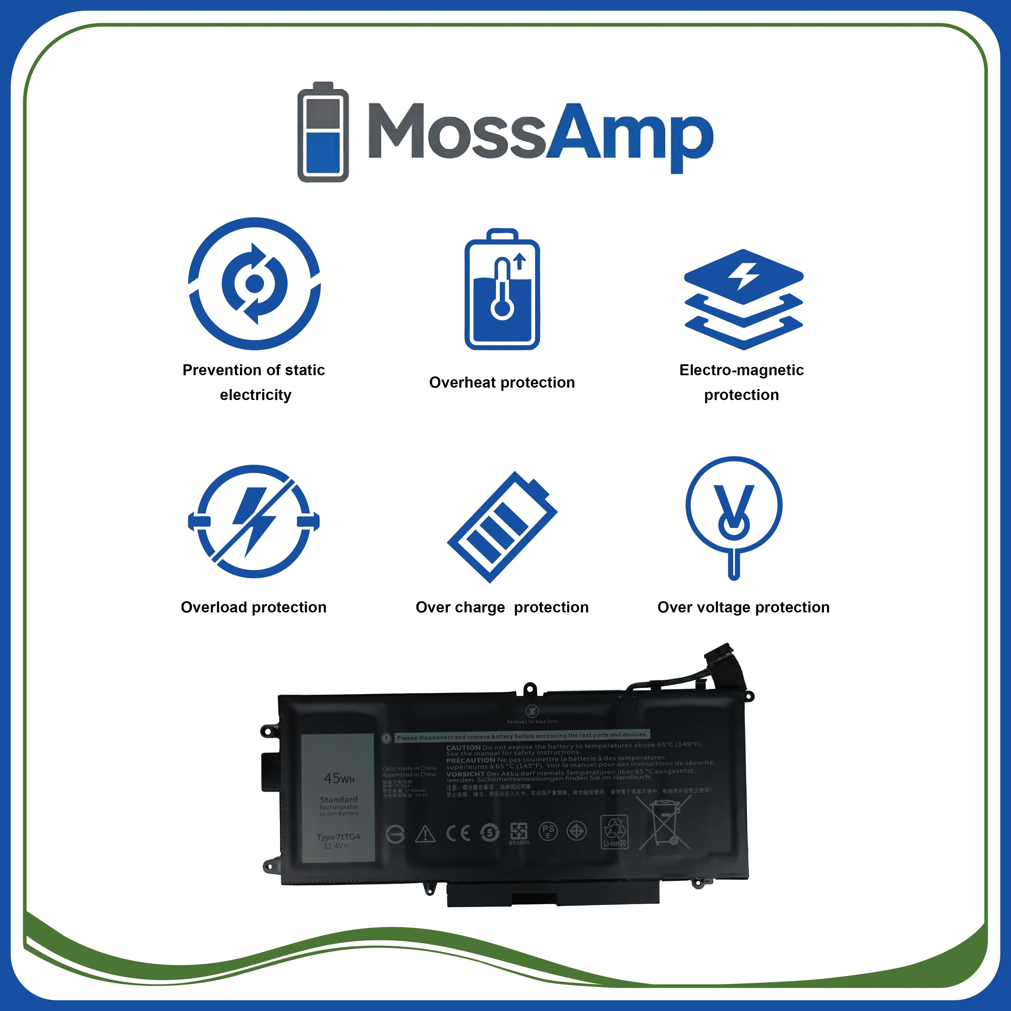 MossAmp 71TG4 11.4V 45Wh Laptop Battery for Dell Latitude 7389 2-in-1 7390 2-in-1 5289 2-in-1 Latitude 12 5289 CFX97 view 6