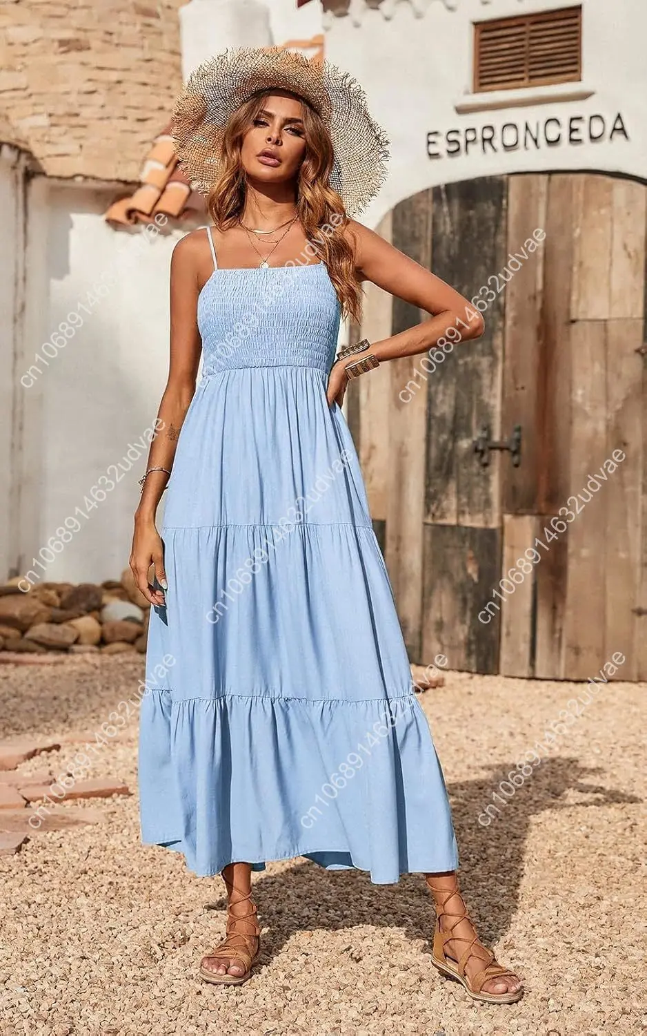 Abito lungo estivo da donna 2025 Casual Boho senza maniche con cinturino per spaghetti smock a strati prendisole da spiaggia lunghi