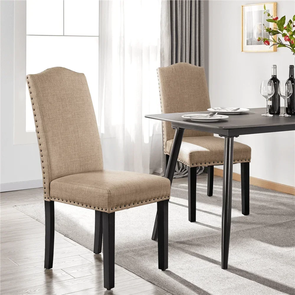 

Set of 2 Classic Upholstered Dining Chair, Khaki Dinning Table Chairs Furniture