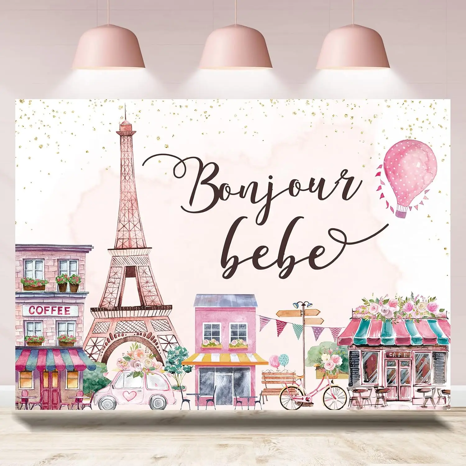 

Paris Eiffel Tower Backdrop French City View Street Bonjour Bebe Baby Shower photo background photography backdrops studio