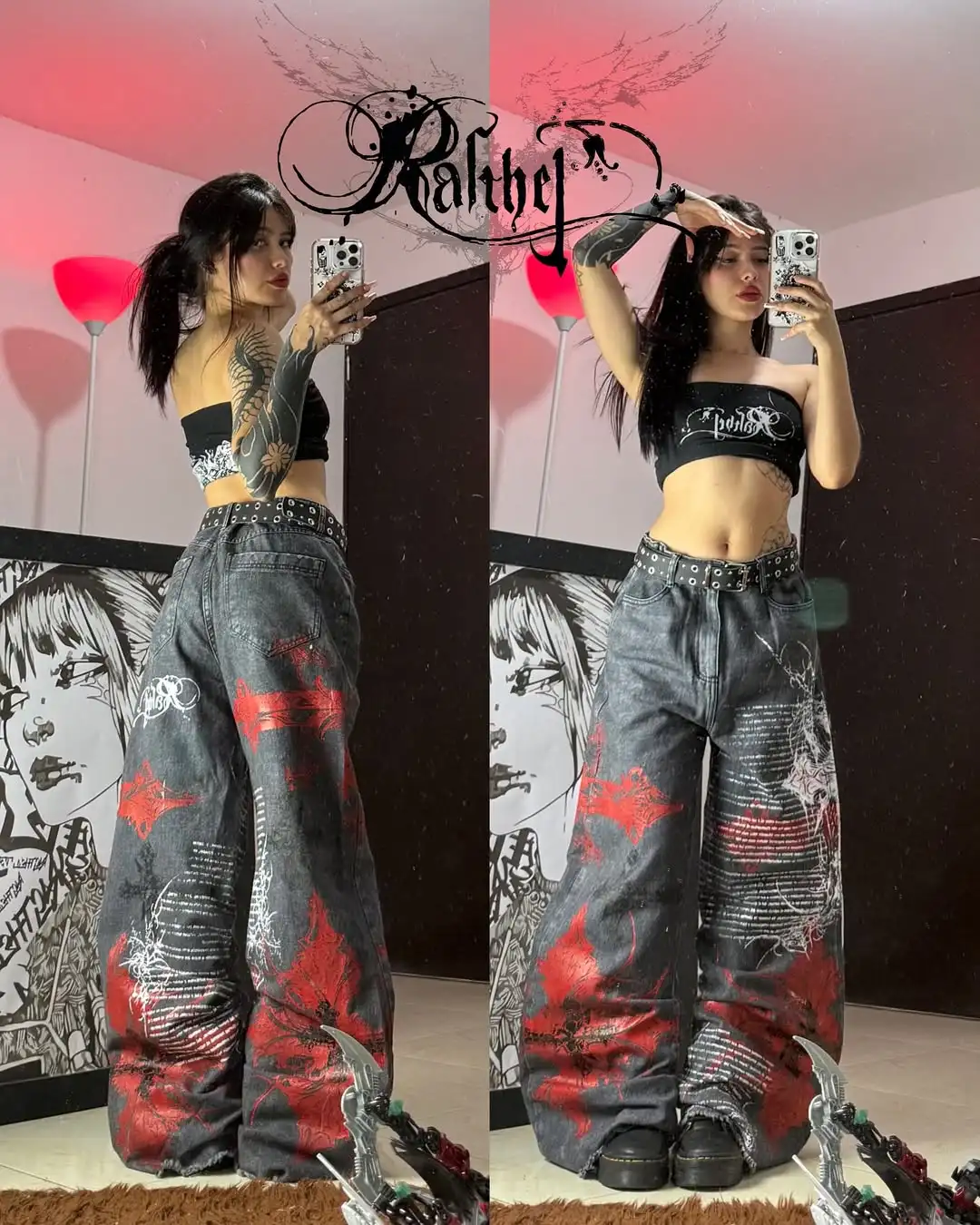 

Harajuku Y2K Streetwear Trousers Women Vintage Retro Rock Baggy Jeans Gothic Punk Cross Print Straight Pants High Waisted Jeans