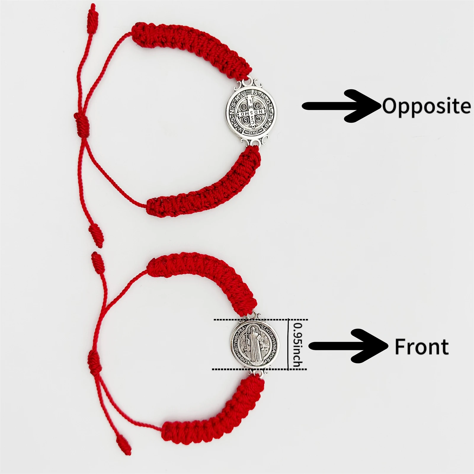 مضفر حماية الأساور ، العتيقة الفضة تصفيح ، ميدالية كبيرة ، الأحمر الأسود والأزرق ، سان بينيتو ، اليدوية ، 2 قطعة لكل مجموعة