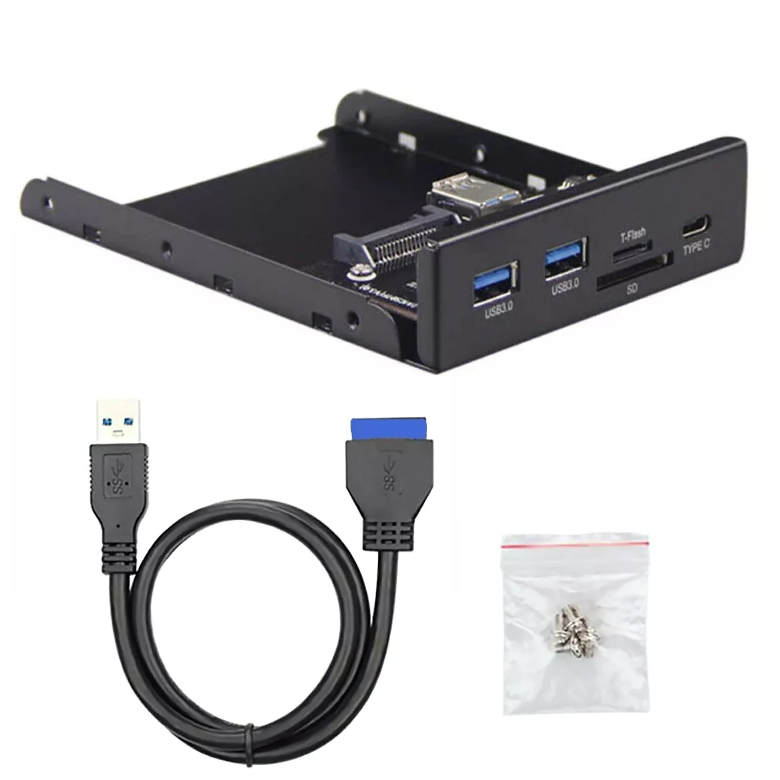 1Pc Front Panel Hub 20 Pin to Type-C USB 3.0 Micro SD/TF For 3.5