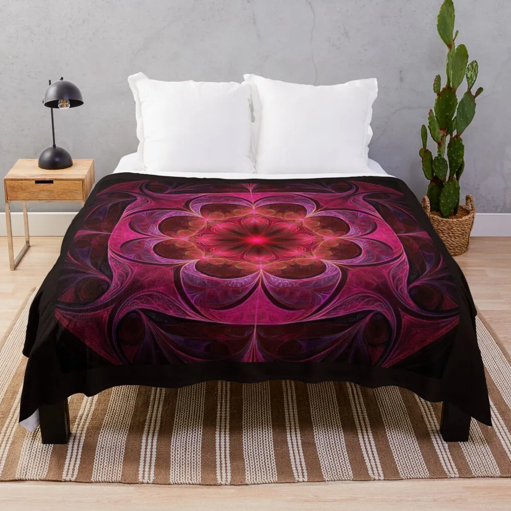 

Dark Rose Fractal With Red Sunburst In Center Throw Blanket funny gift Baby Giant Sofa Blankets