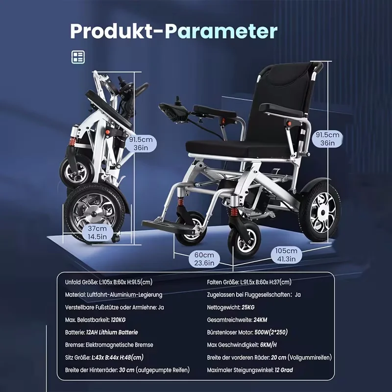 lektrischer Rollstuhl 2026 – 15 Meilen Reichweite, All-Terrain Dual-Motor, Stoßdämpfung, leicht & faltbar. Inklusive Rucksack, Getränkehalter & Rückleuchten. Ideal für Senioren und Menschen mit