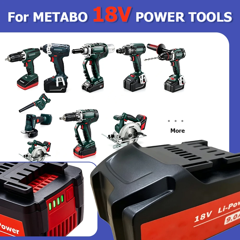 9.0Ah For Metabo 18V Battery Power Toolsbattery  Drill Driver Wrench Hammer Grinder for Metabo18V Battery Asc30 Asc55 625592000