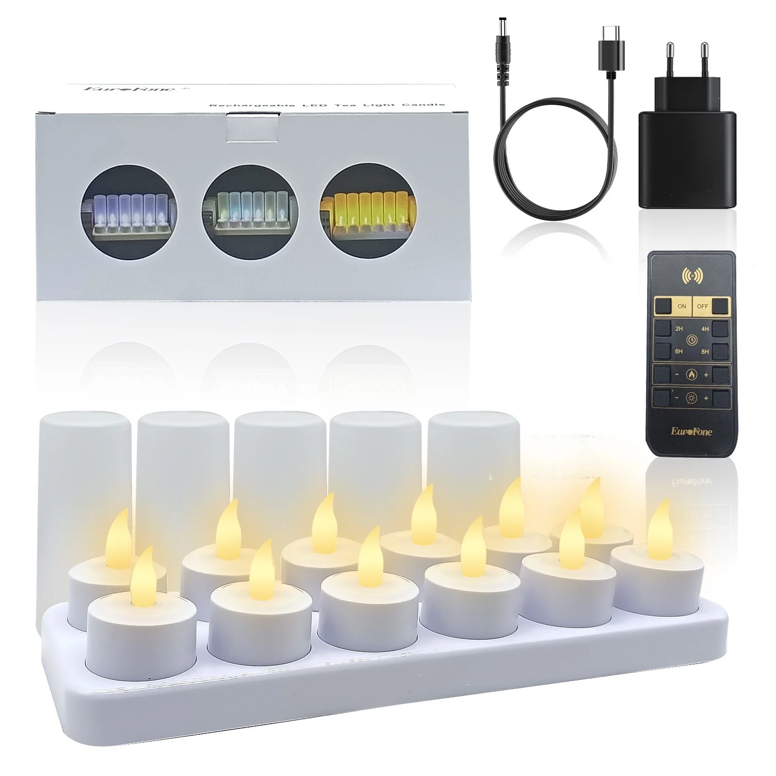 LED Rechargeable Flameless TeaLight Glow candle lamp Remote controlled w/10 keys timer function Wedding party table decoration