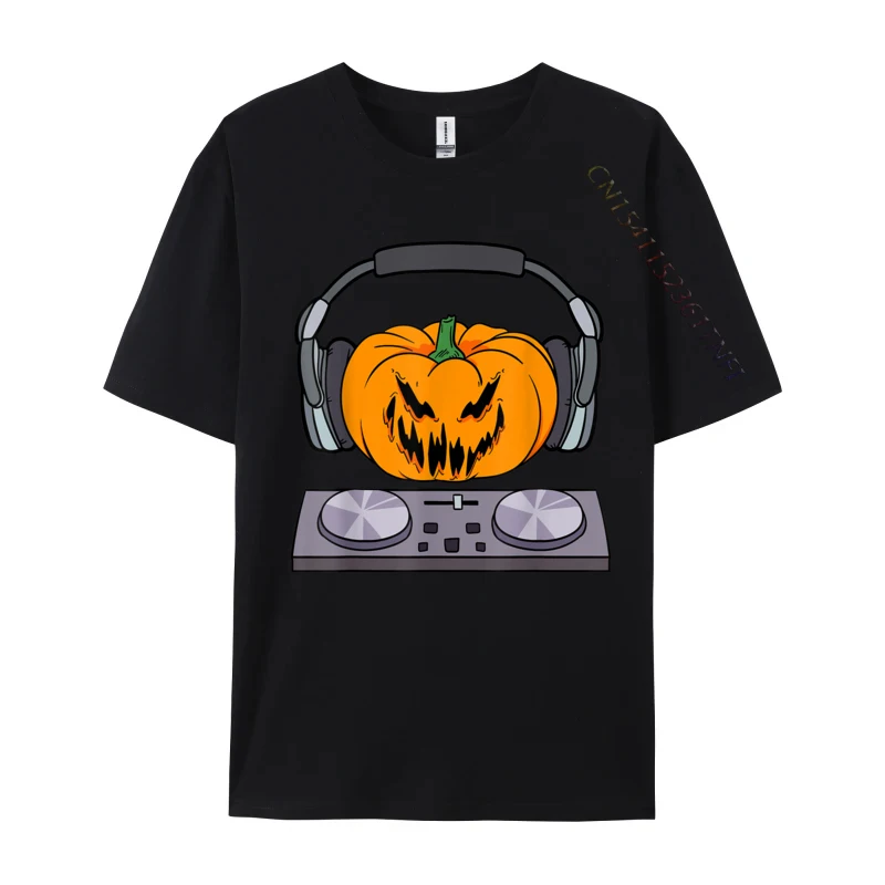 Halloween assustador abóbora dj música turntables hip hop topo camiseta designer de luxo camisetas barato tecido algodão família t-shirts