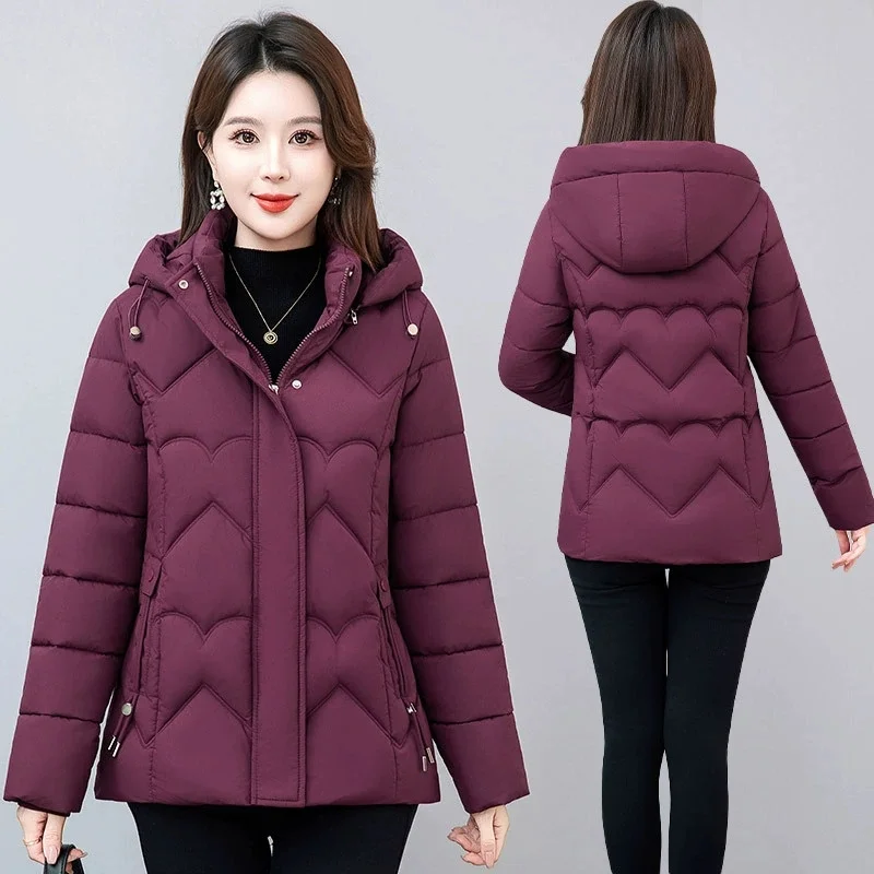 

Female Winter Warm Down Cotton Jacket Long-sleeved Parkas Hooded Middle Age Women Cotton-padded Coat Mother Clothes Outerwear