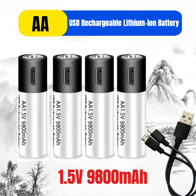 

High-capacity 1.5V AA 9800mAh USB Rechargeable Lithium-ion Battery for Remote Control Mice