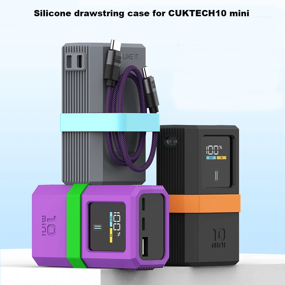 

Silicone Cases Power Bank Protective Cover For CUKTECH No. 10 Mini w/Data Charging Cable Storage Case