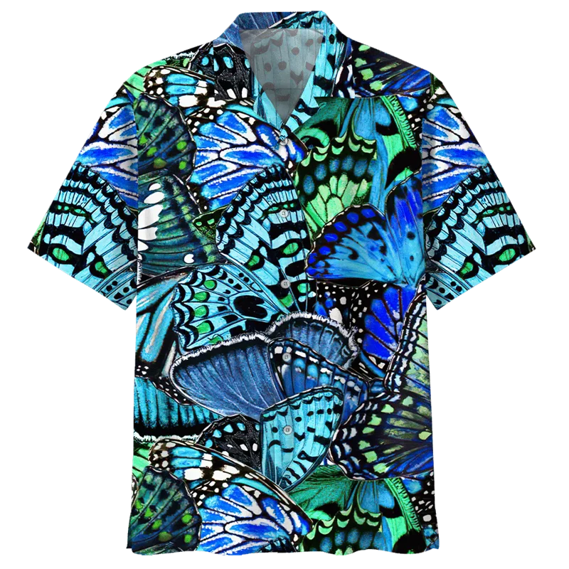 Colorful Butterfly Hawaiian Shirt For Men Hot Sale Summer Beach 3d Printed Animal Shirts Lapel Short Sleeves Women Button Blouse