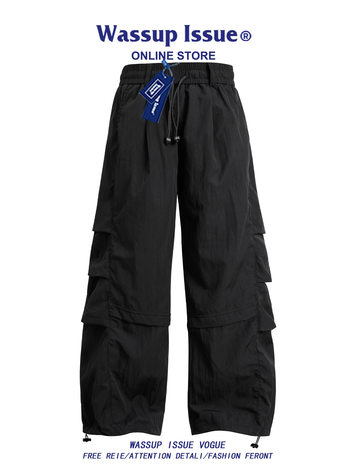 

WASSUP ISSUE American Sle Pleated Ice Silk Work Pants Men's Summer Thin Qui Dry Straight Leg Casual Long Pants