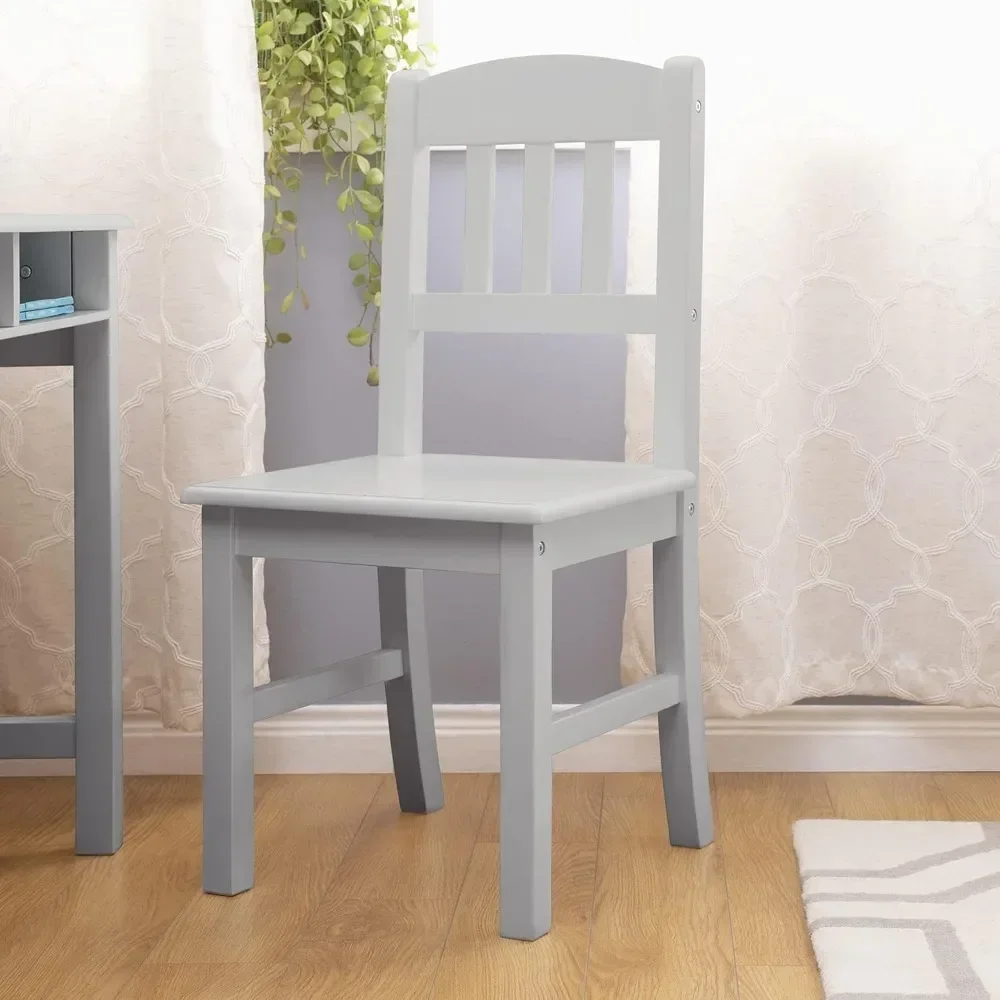 z Kids Study Desk, Hutch and Chair - Gray: Kids Wooden Computer with Storage Shelves, Corkboard, and Drawers, Kid Study Desk Set