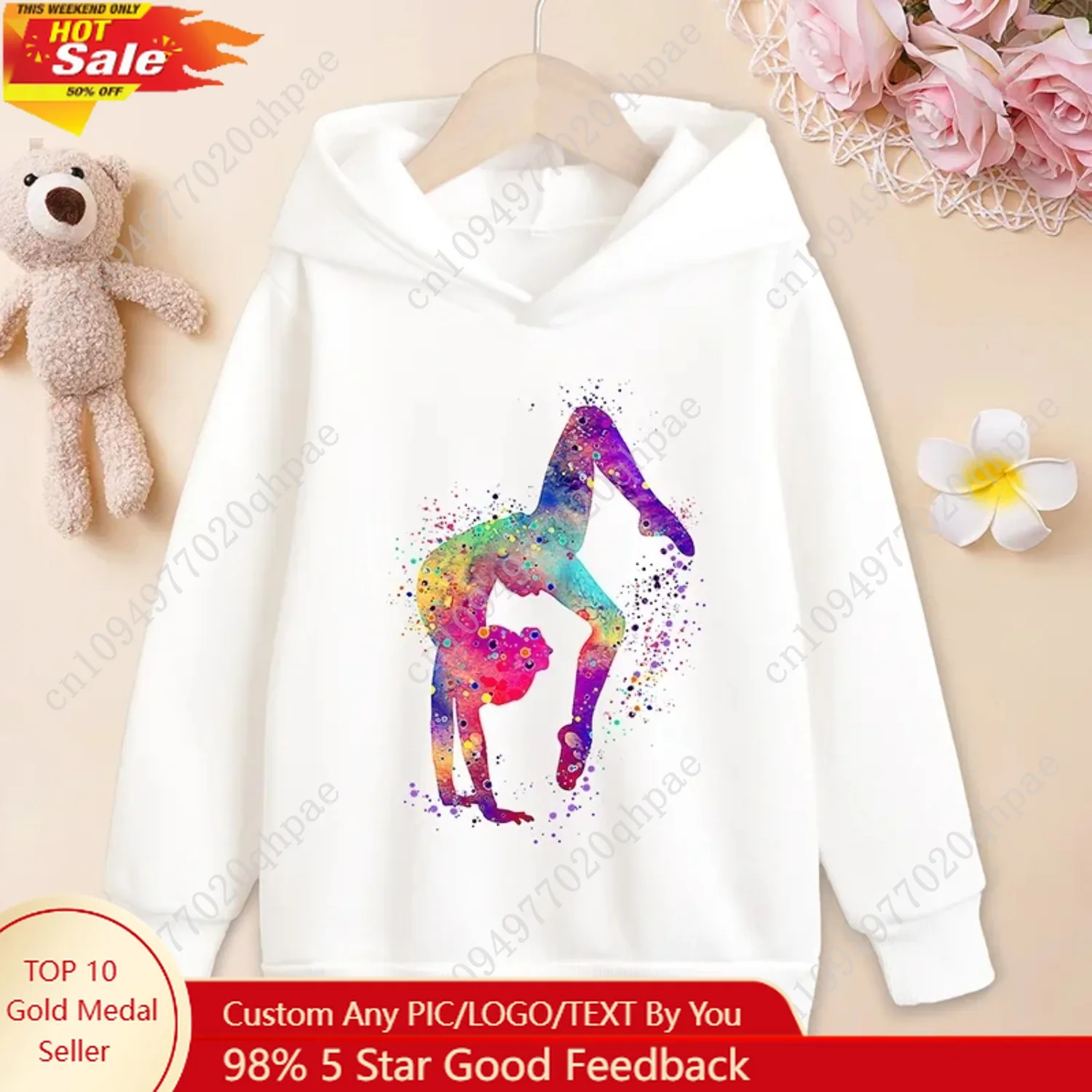 

Colorful Gymnast Hoodie Sweatshirt for Girls Fashion Kawaii Long Sleeve Top Pullover Sweater for Children Kids