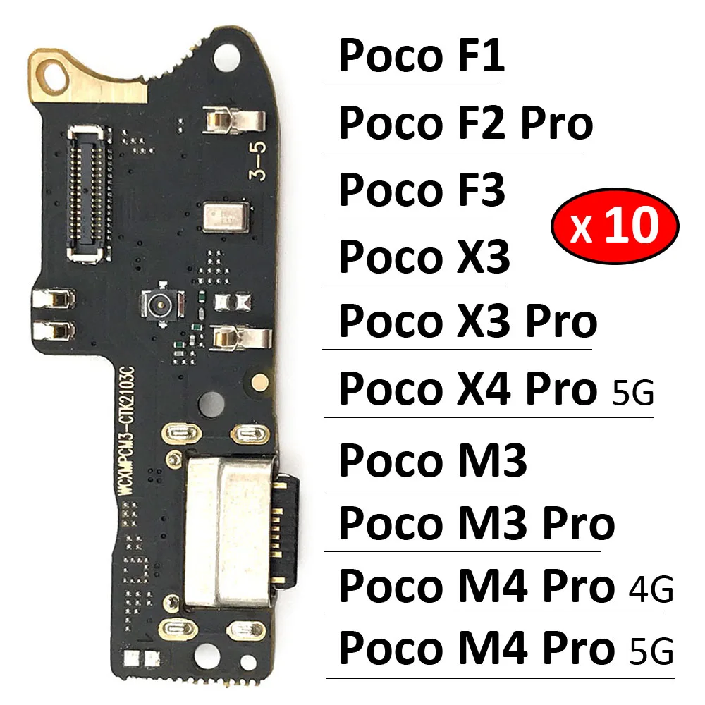 10Pcs/Lot, USB Charge Port Jack Dock Connector Charging Board Flex Cable For Xiaomi Poco F1 F2 Pro F3 X3 X4 M3 M4 Pro 4G 5G