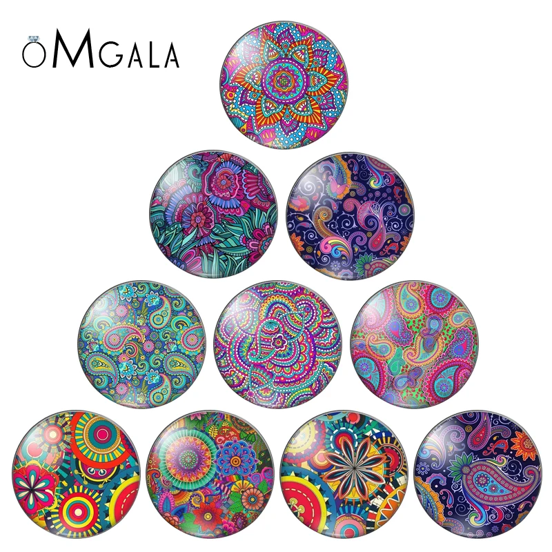 10pcs 10mm-30mm Round Handmade Flower Pattern Photo Glass Cabochons Base Setting Jewelry Charms Accessory Colorful Flower Photos