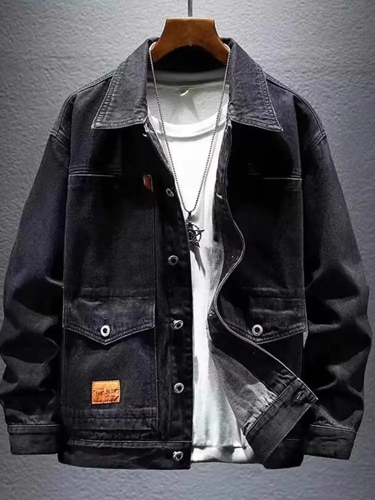 

Дешевые модные мужские джинсовые тюэты, повседневная винтажная модная весенне-осенняя верхняя одежда, свободная посадка, длинный воротник, пуговицы