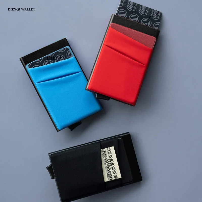 RFID Bloqueio Titular do cartão de crédito para homens Carteiras de alumínio Slim Minimalista Carteira Pop Up Carteira, Caixa de metal, Bolsa de dinheiro