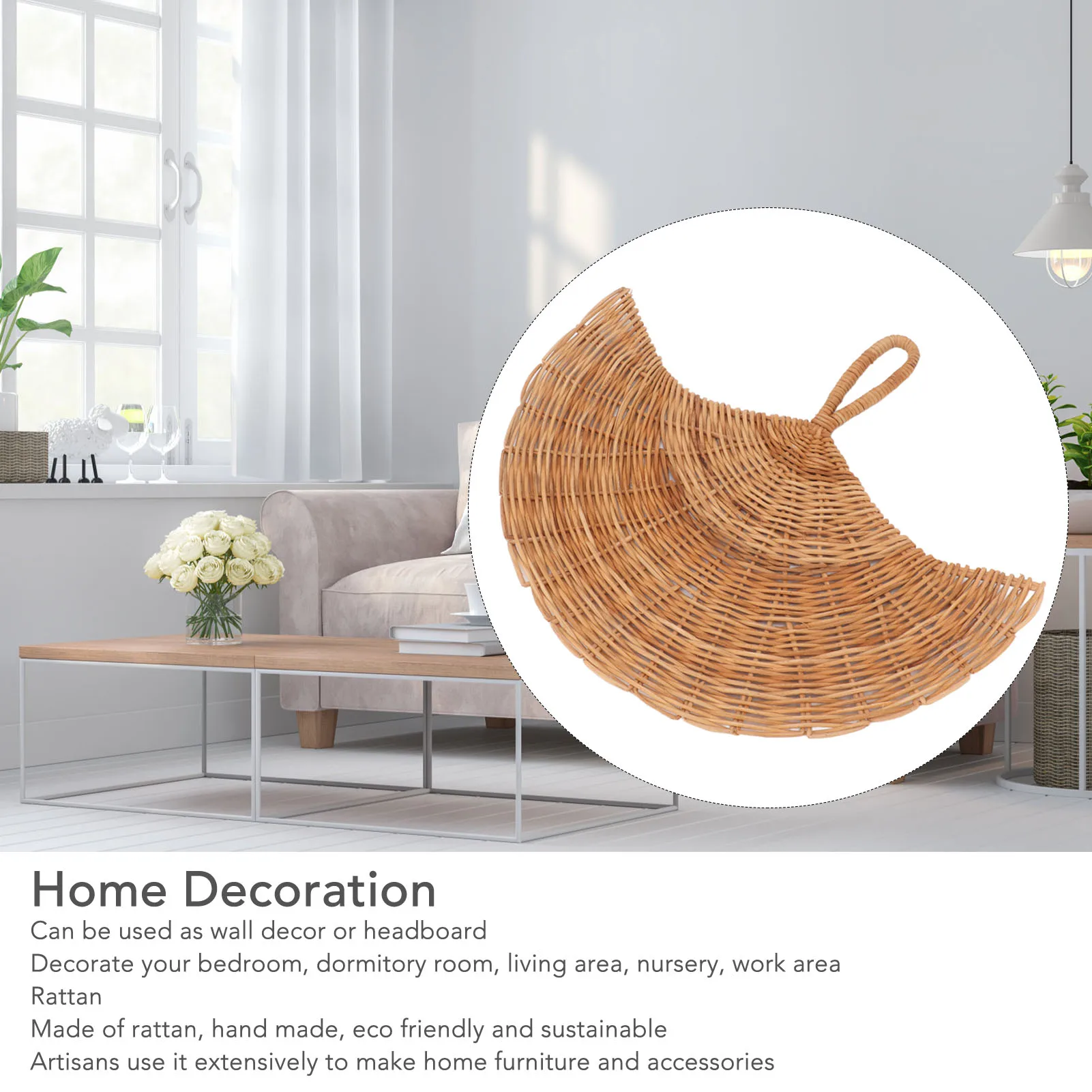 ZK40 Rattan Fan Wall Decoration Northern Europe Style Woven Hanging Rattan Wall Decoration for Living Room Bedroom Natural Color