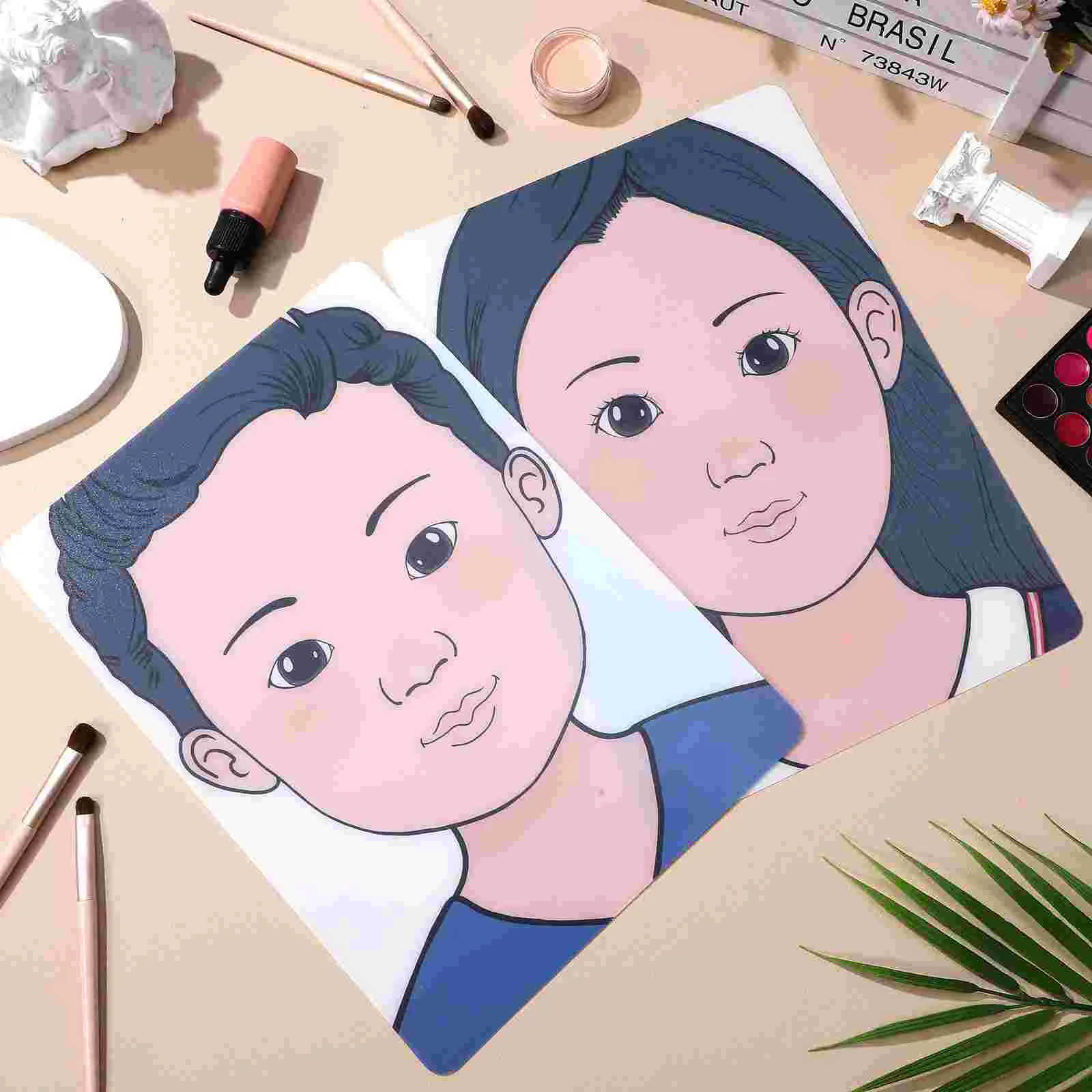2 Pcs Makeup Practice Board Training Face Painting Model Plastic Real Person Painted for Starter