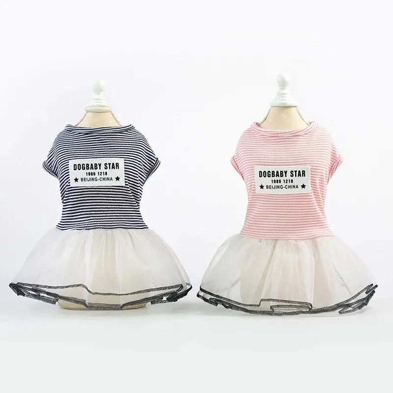 Pet Clothes Cotton Material Dog Clothes Teddy Dog Pet Clothes Summer Dress Korean Style Striped Skirt