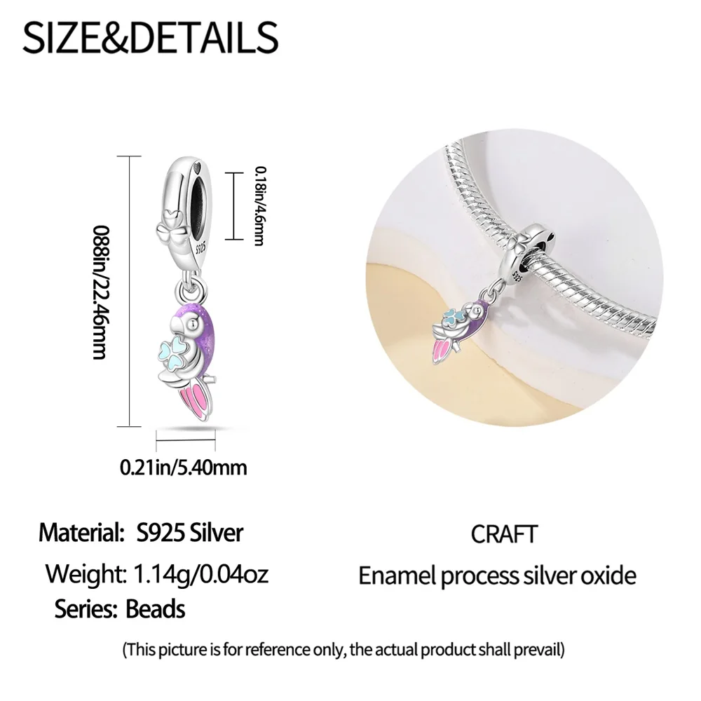 الأصلي 925 فضة سحر الفاخرة الأرجواني الببغاء الحيوان قلادة الخرز صالح سوار Diy بها بنفسك النساء صنع هدية حساسة #4