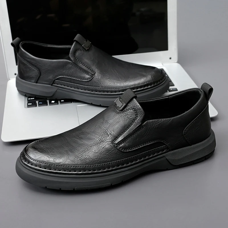 

2025 Spring Autumn New Handmade Sole Men's Oxford Shoes Retro Gray Men's Leather Casual Shoes Versatile Comfortable Loafers