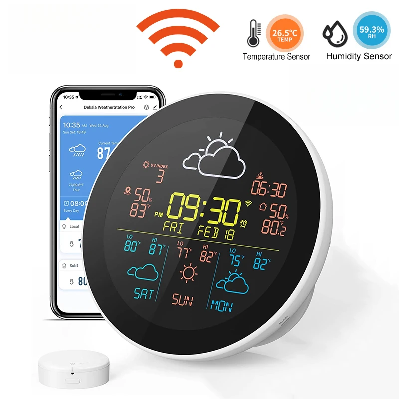 

New WiFi Smart Weather Clock LED Digital Thermometer Hygrometer Multifunctional Weather Forecast Desk Clock