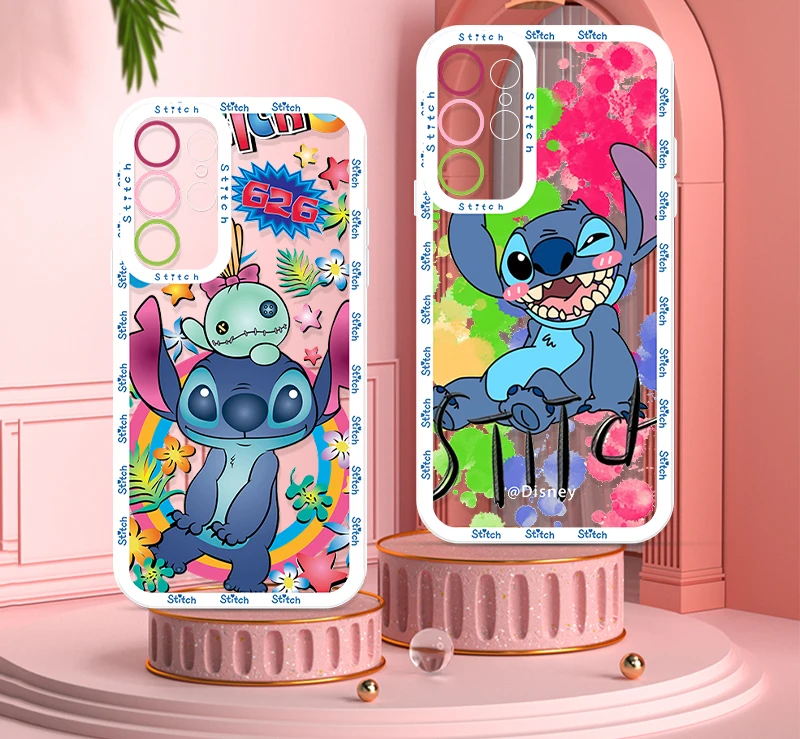 Disney Cute Stitch For Samsung Galaxy S24 S23 S22 S21 S20 Pro FE Ultra A23 A52 A53 A71 Angel Eyes Transparent Phone Case