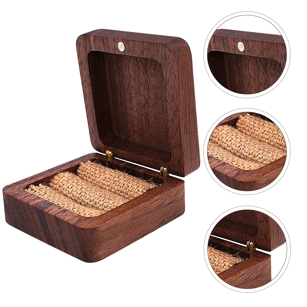 

Wooden Ring Box Black Walnut Proposal Jewelry Storage Holder Wedding Case Compact Lightweight Sturdy Design Engagement Display